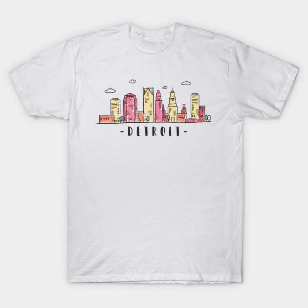 Detroit USA Watercolor Skyline T-Shirt by LR_Collections